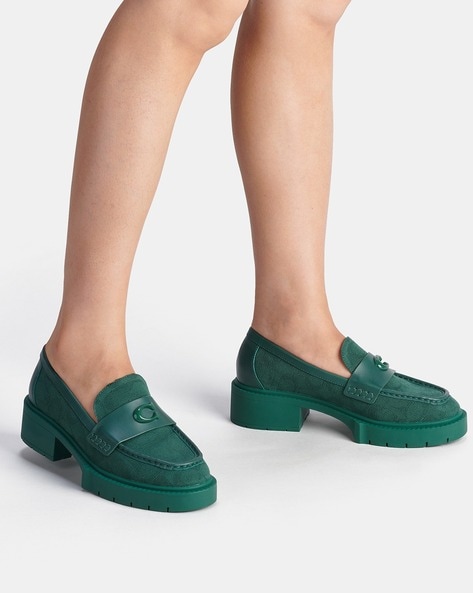 Buy Coach Leah Signature Canvas Slip-On Loafers | Pine Color Women | AJIO  LUXE