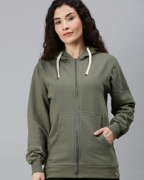 Olive green zip store up hoodie womens