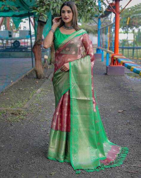 Which colour saree will suit with dark pink blouse? - Quora