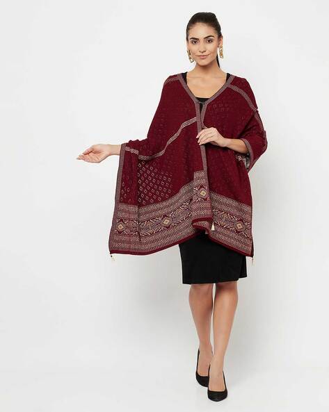 Knitted Open-Front Cape with Tassels Price in India