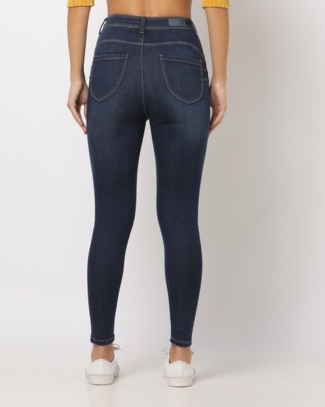 Mid-Wash High-Rise Skinny Fit Jeans