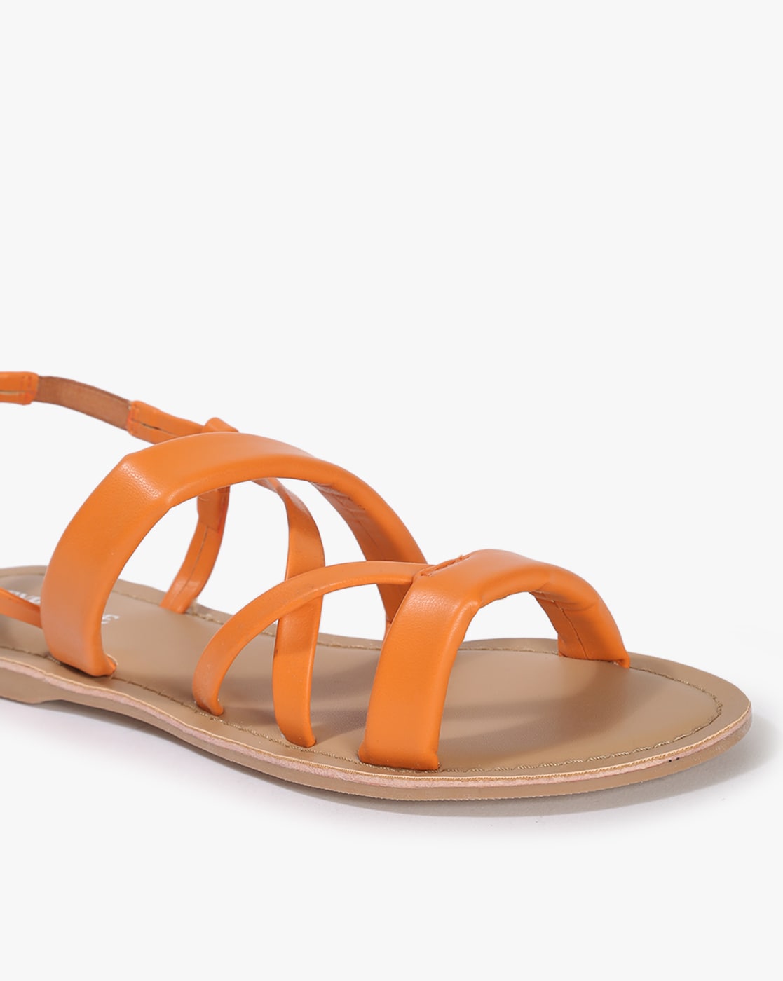 Women's Orange PU Solid Drawstring Sandals