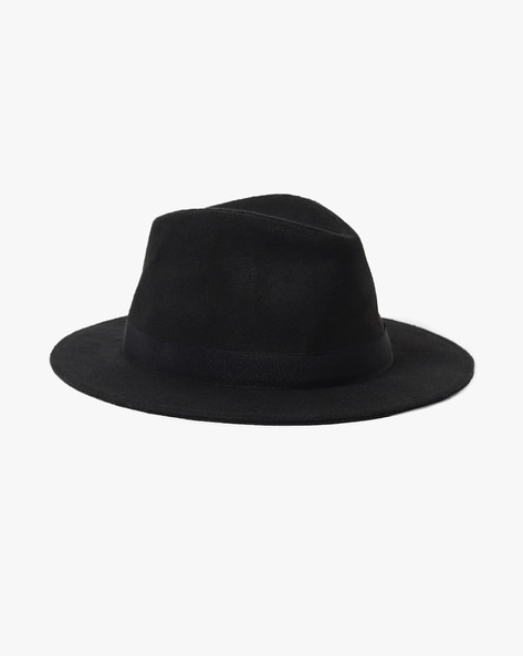 Warm Winter Classical Wide Brim Fedora Hat Black White Wool Hats