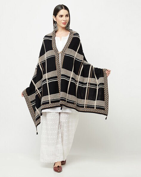 Checked Open-Front Cape with Tassels Price in India