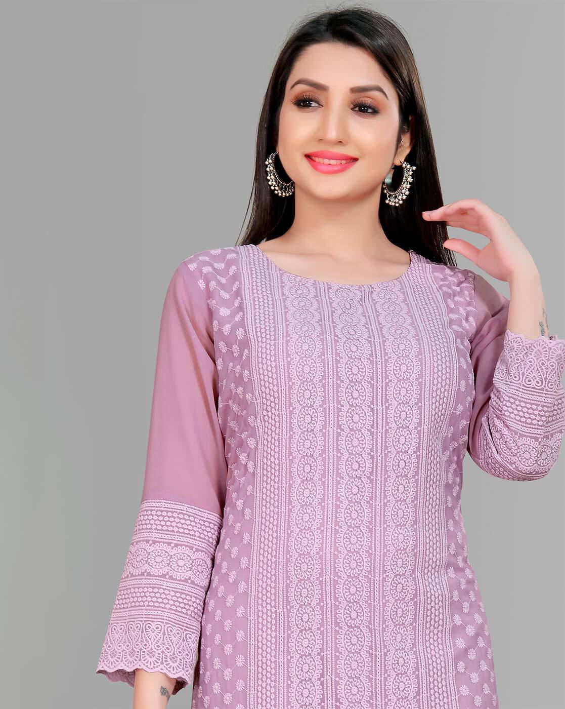 Lavender Color Party Wear Embroidery Work Long Kurti With Pant In Rayon  Fabric | Party wear, Fancy kurti, Stylish dresses