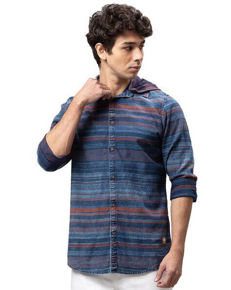 Striped Mandarin Collar Shirt