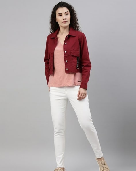 Buy Women Maroon Textured Casual Jacket Online - 747014 | Van Heusen