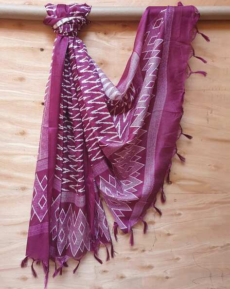 Ikat Print Jacquard Woven Silk Dupatta Price in India