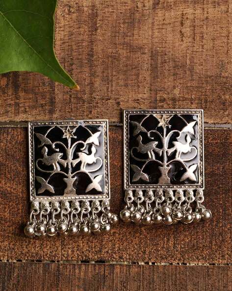 Silver Square Oxidised Jhumka Earrings – ShopBollyWear.Com