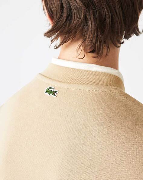 Lacoste Men's Regular Fit Monogram Print Zip Sweatshirt (Beige Brown)