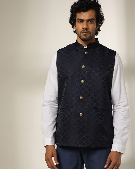 Navy blue shop nehru jacket