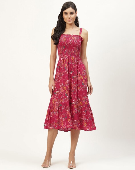 Buy Wisstler Floral Print Square-Neck A-Line Dress | AJIO