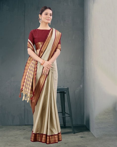 Buy Maroon & Beige Sarees for Women by Shatanuvart Export Online | Ajio.com