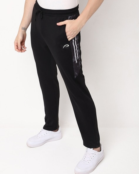 Buy FIVVO Lycra black track pant | casual track pant | printed casual track  pant daily wear | solid black color track pant | comfortable wear track pant  |Slim Fit Trackpants Stretchable
