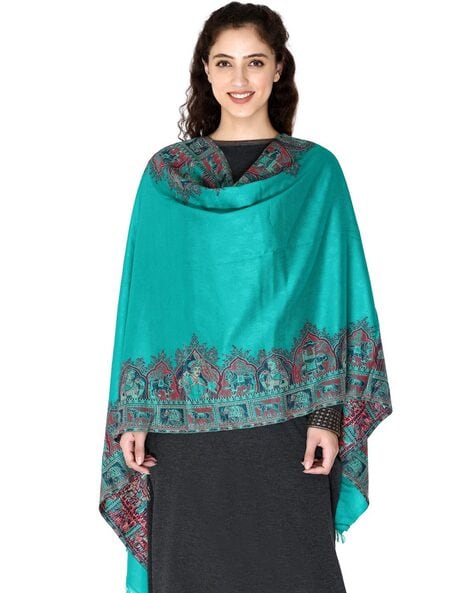 Embroidered Stole with Frayed Hem Price in India