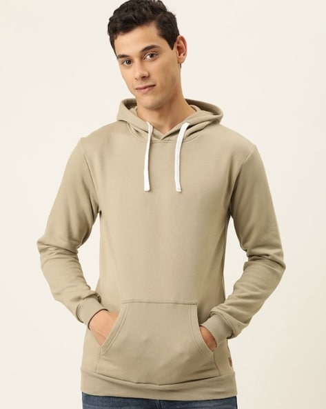 Buy Campus Sutra Men's Olive Green Solid Sweatshirt With Hoodie