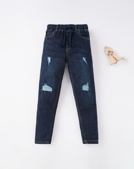 Lightly Washed Straight Fit Fleece-Lined Jeans