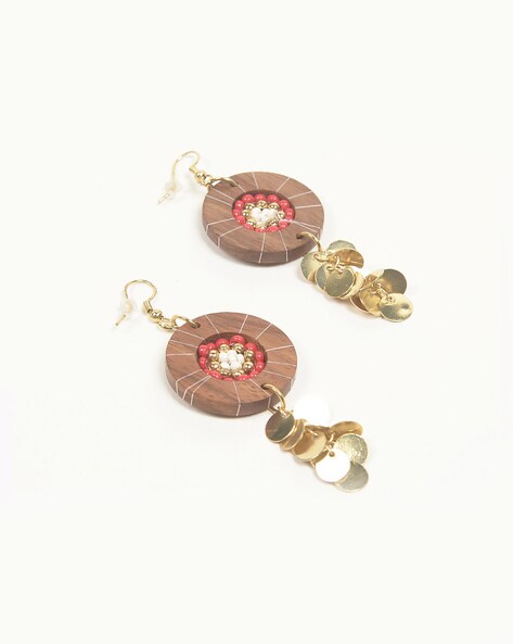 Shwe Shwe Hanging Earrings - Blue & Red