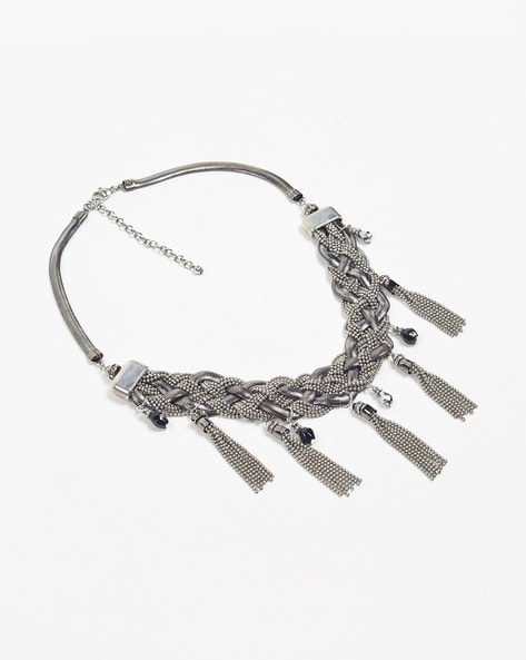 Leather Cord Silver Braided Necklace 4 MM - Sizes 14