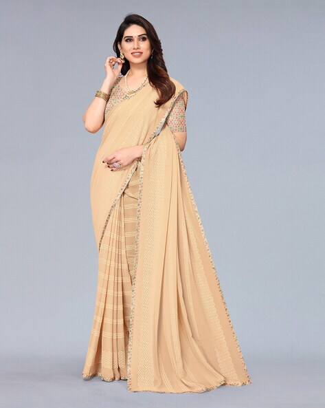 Cream Floral Printed Chiffon Saree | Vaani