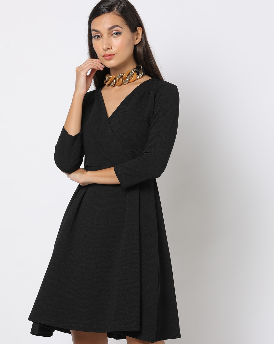 Black Long Sleeve Tie Waist Skater Dress – AX Paris