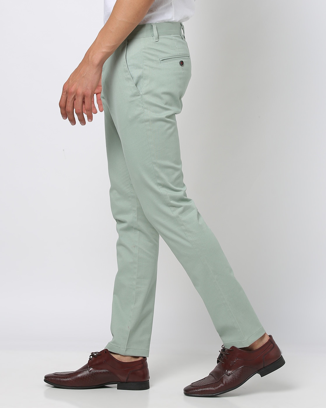 Slim Fit B-91 Casual Light Green Solid Khakis - Cultron