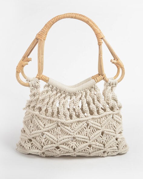 Macramé Handbag With Wooden Handle | Aticue Decor