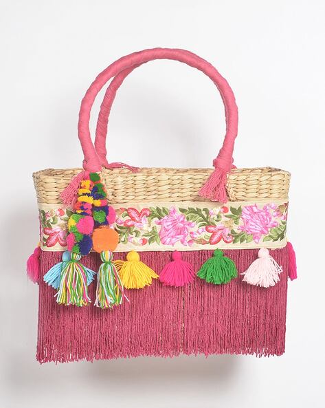 Rattan Handmade Tote Bags Ladies Beach Basket Bag Pearl Beads By APT –  PeelOrange.com