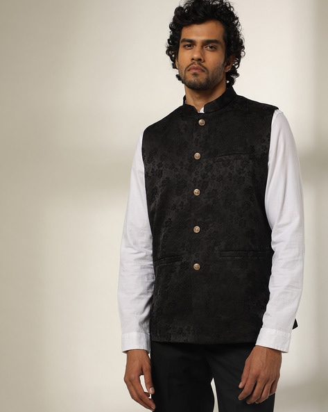 Embroidered Black Nehru jacket – Suit Up