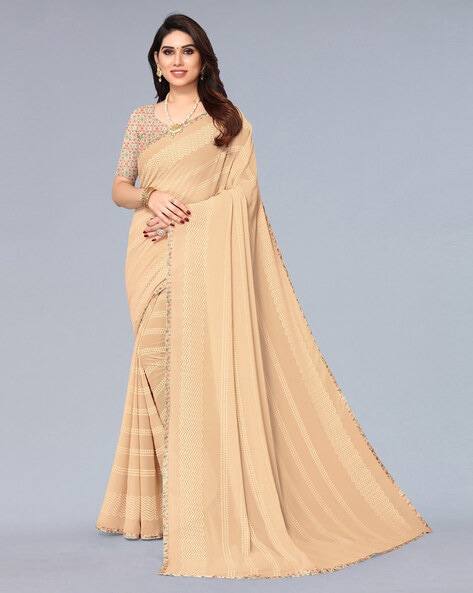 Weaving Work On Cream Color Kanjivaram Silk Stylish Two Tone Saree