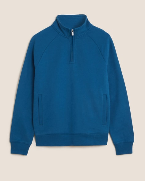 High-Neck Sweatshirt with Half Zip Closure