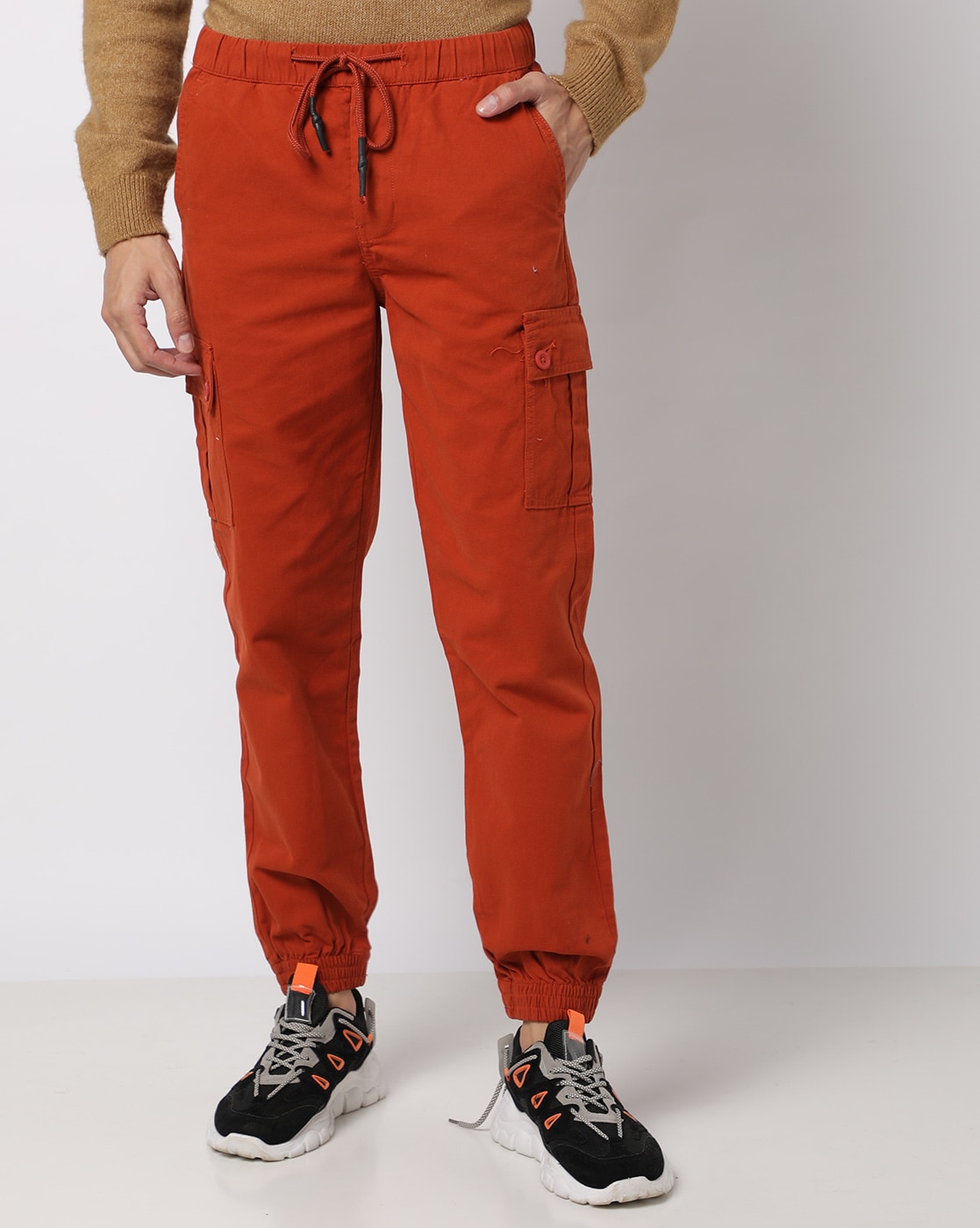 Women's Elastic High Waist Flap Pocket Cargo Pants Orange - Walmart.com