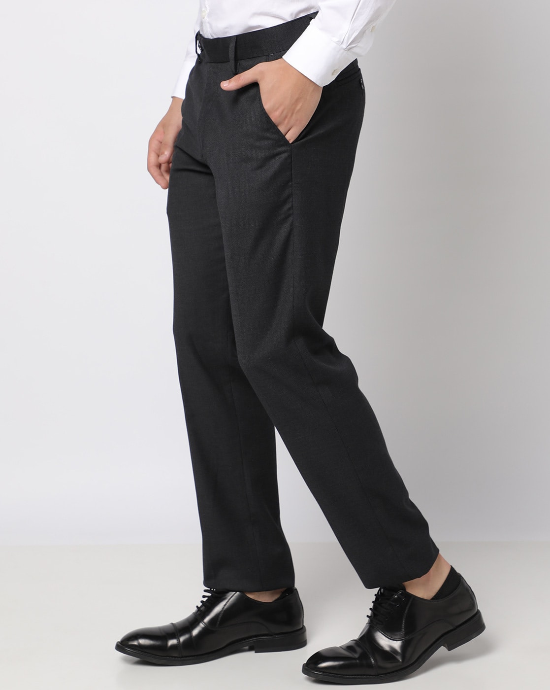 Peter England Formal Trousers  Buy Peter England Men Black Textured Super  Slim Fit Formal Trousers Online  Nykaa Fashion