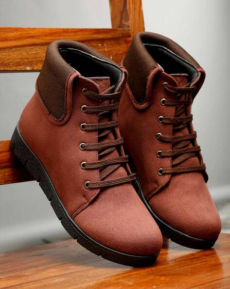 Brown flat lace up ankle boots best sale