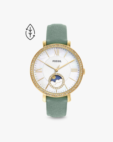 Carlie Mini Three-Hand Dark Green Leather Watch - ES4651 - Fossil