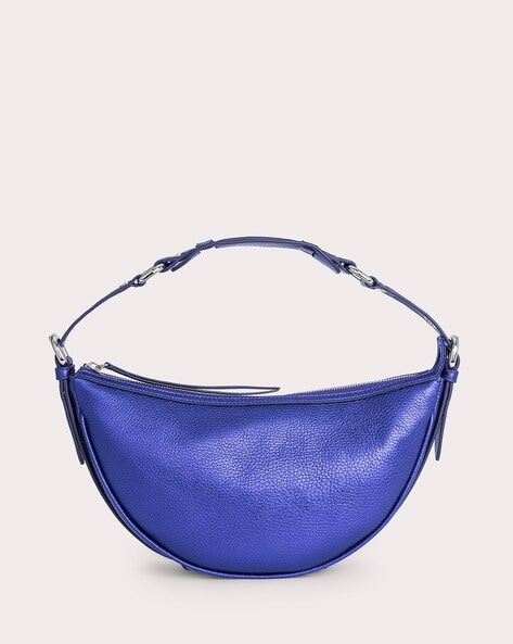 Buy By Far Gib Metallic Grain Leather Medium Shoulder Bag Blue