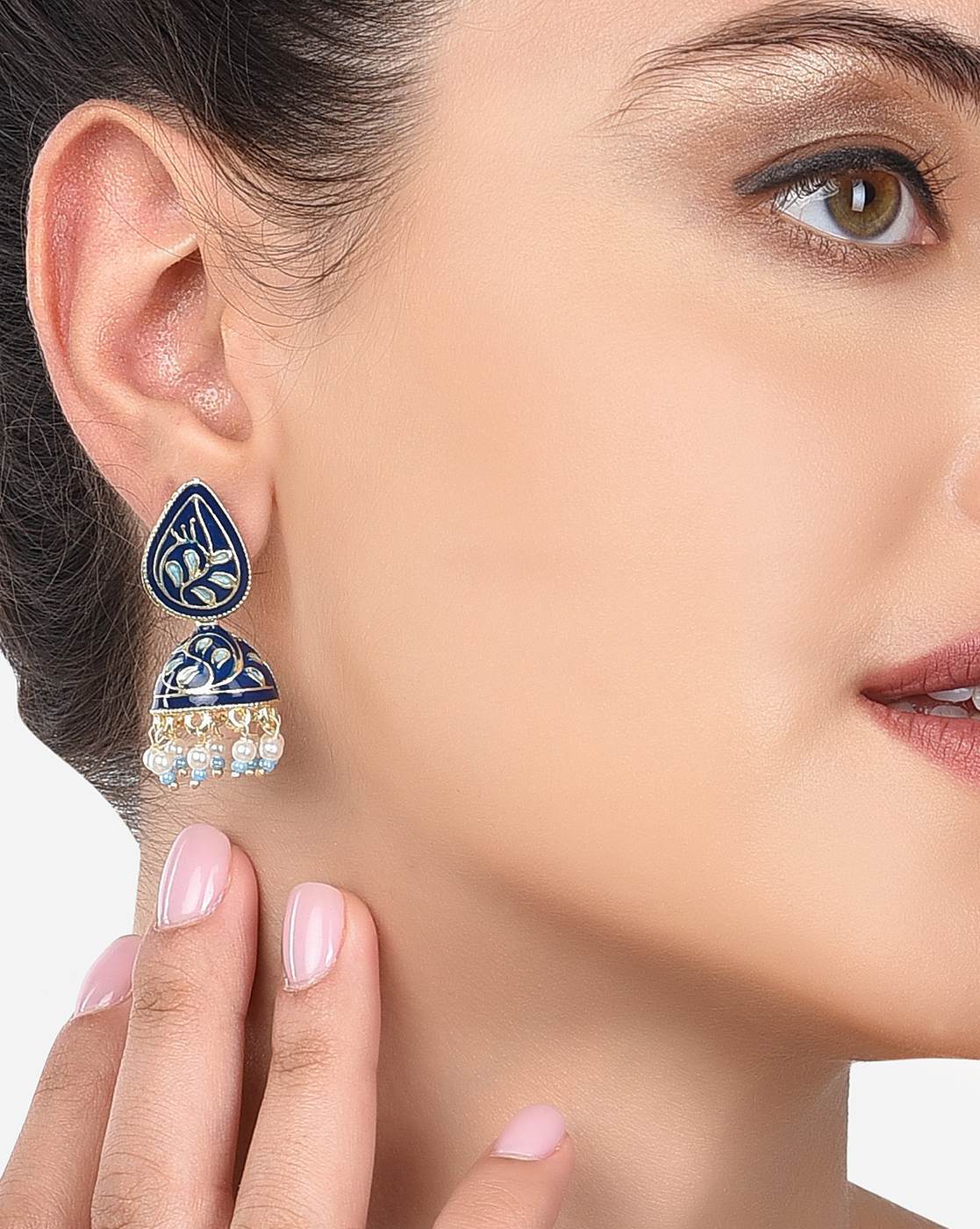 Buy Ethnic Brass Gold Plated Blue Lotus Design Meenakari Earrings For Women  at Amazon.in