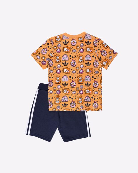 Orange adidas sales short set