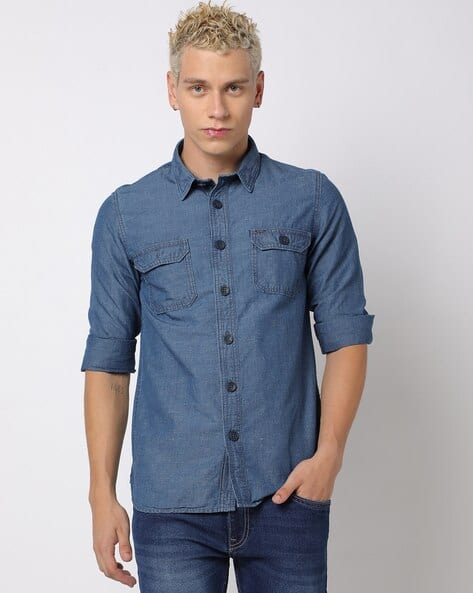 Men Slim Fit Shirt with Flap Pockets