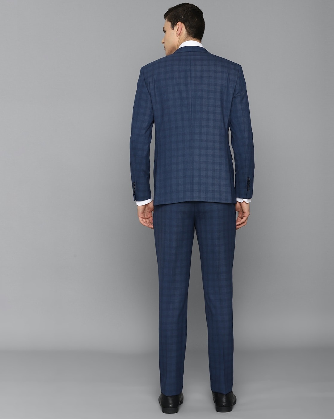 Louis Philippe Navy Slim Fit Checks Two Piece Suit