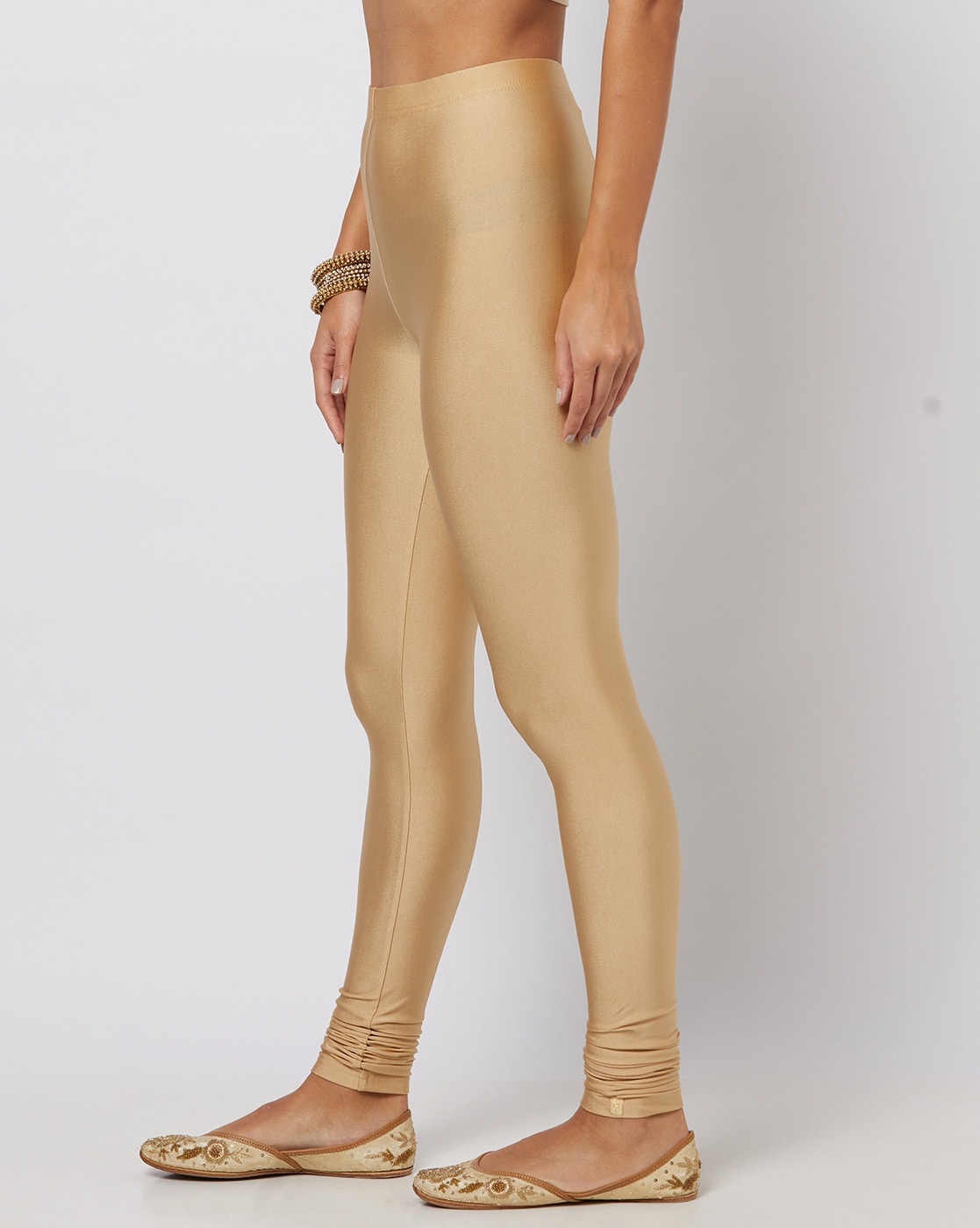 Buy Go Colors Women Gold Nylon Shimmer Churidar Legging online