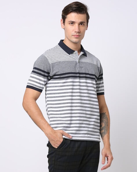 Grey striped polo outlet shirt