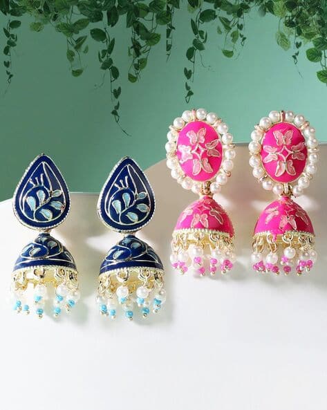Buy Blue Pink Earrings for Women by ZAVERI PEARLS Online