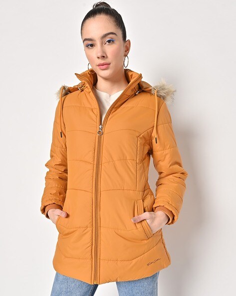 Fort Collins Lightweight Zip-Front Hooded Bomber Jacket For Women (Orange, L)