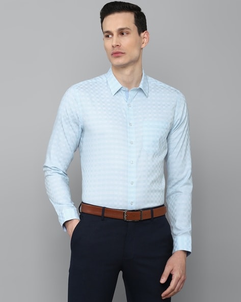 Louis Philippe Ceremonial Shirts, Men Blue Classic Fit Check Full