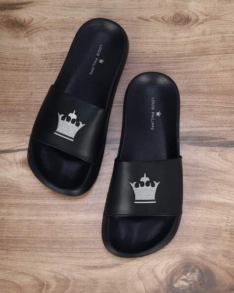 Louis Philippe Men Black Print Flip Flops