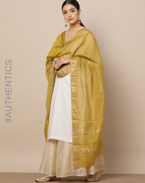 Handloom Pure Maheswari Tissue Dupatta with Zari Border Price in India