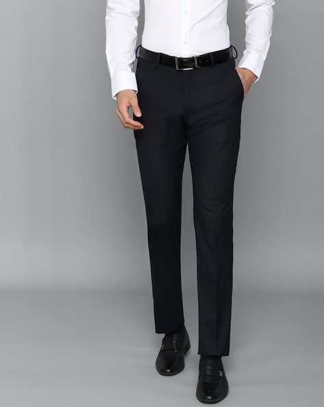 Buy Men Grey Slim Fit Textured Flat Front Casual Trousers Online - 609455 | Louis  Philippe