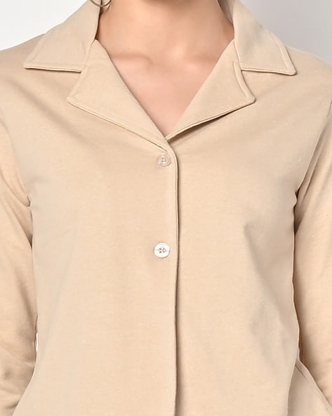 set of top and pants beige  Tops, Long sleeve blouse, Women's blazer