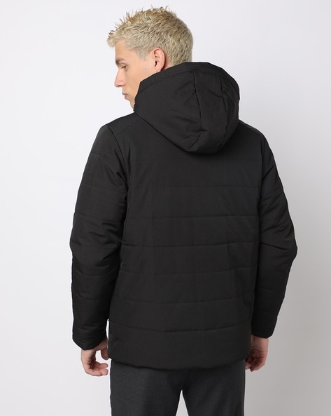 Dark Black Men's Hooded Puffer Coat 